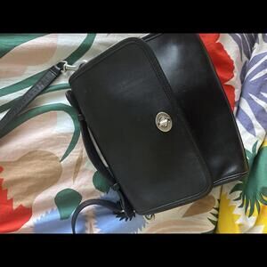 Vintage Coach Top Handle Court Bag Black Leather with Nickel Hardware